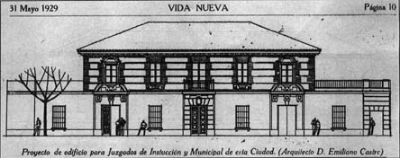 El periódico “Vida Nueva” traía este dibujo con la que iba a ser la fachada de los Juzgados, una imagen que hoy todavía se puede admirar.